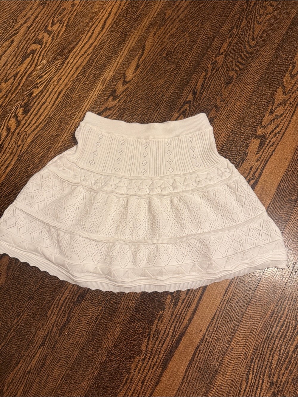 White Knit Tiered Mini Skirt
